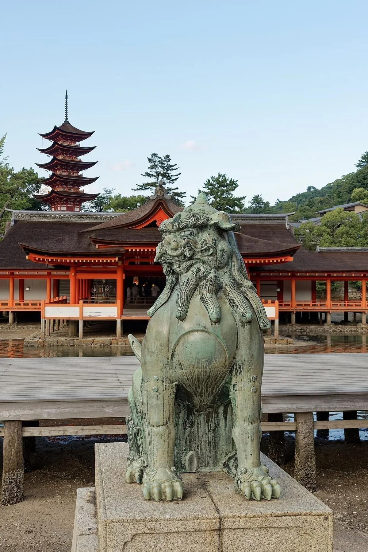 A komainu (lion-dog) at Itsukushima Shrine, Miyajima