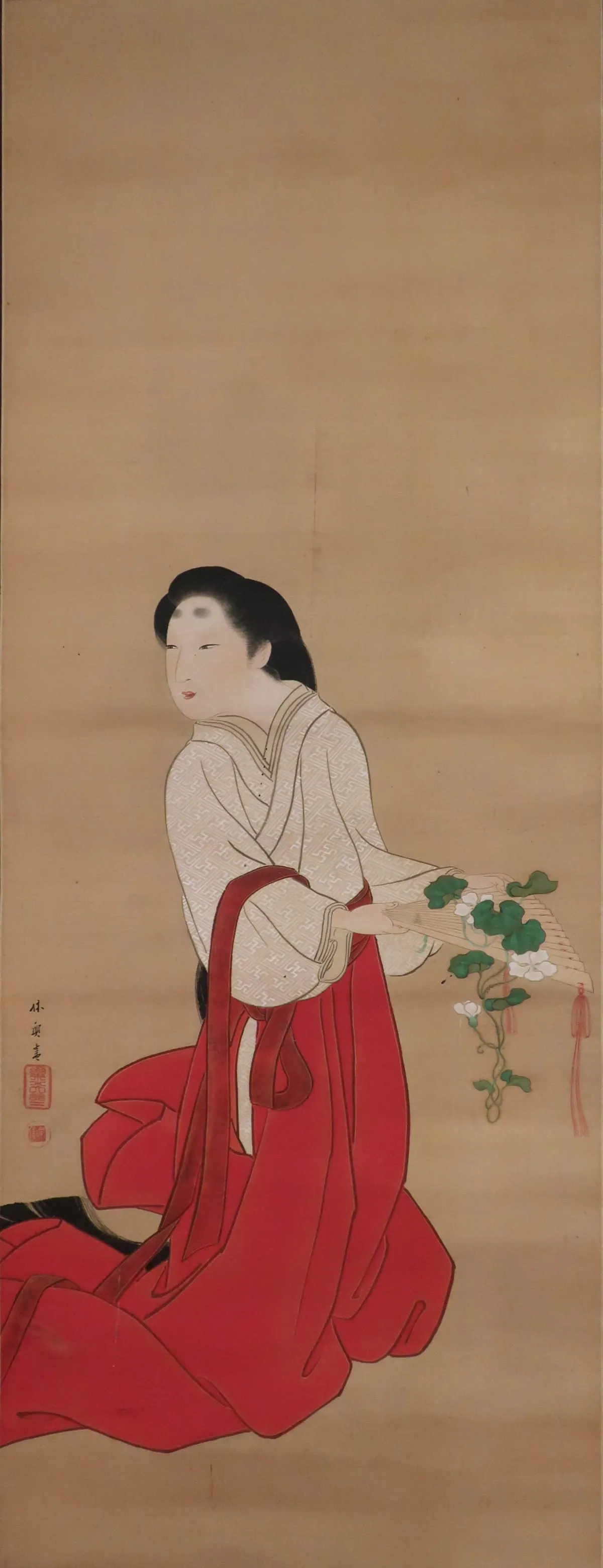 Shrine Maiden (late 19th century, ink and color on silk) — Honolulu Museum of Art