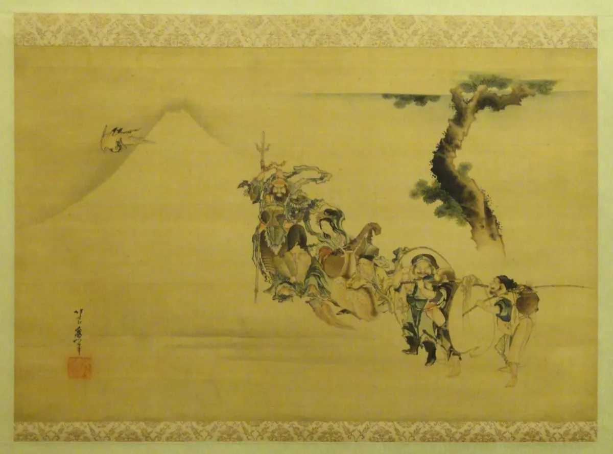 葛飾北斎「富士と七福神」。宝船に乗った七福神は、新年の縁起物として広く描かれた