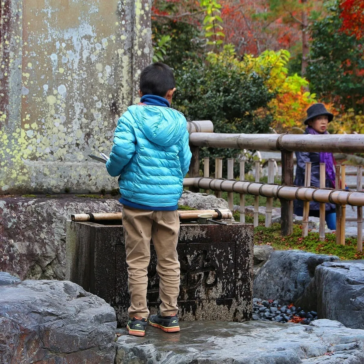 Temizuya purification basin at a Japanese shrine