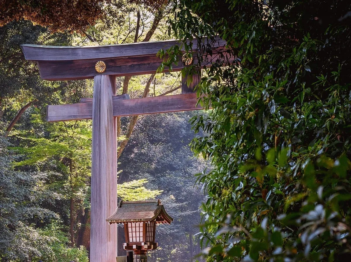 The grand torii gate at Meiji Jingu Shrine, Tokyo